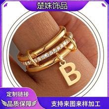 亚马逊跨境新款字母吊坠多层戒指时尚简约优雅温柔风指环礼物纪念