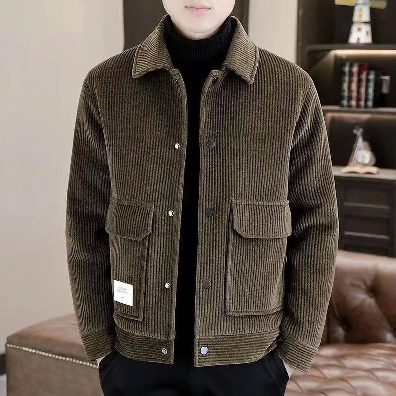 2024 가을과 겨울 새로운 캐주얼 자켓 남성용 패셔너블 옷깃 따뜻한 두꺼운 코듀로이 재킷 코트 유스 자켓