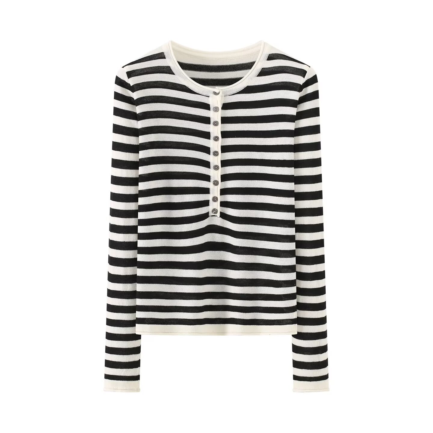 2026 Autumn/Winter New Arrival for Foreign Trade Women's Clothing: French Style Commuter Color Block Striped Versatile Casual Slim Fit Long-Sleeved Top