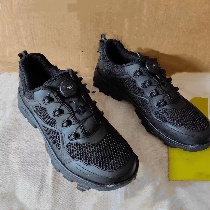 正品夏季网面训练鞋透气户外运动自动扣防穿刺战术男鞋黑色跑步鞋