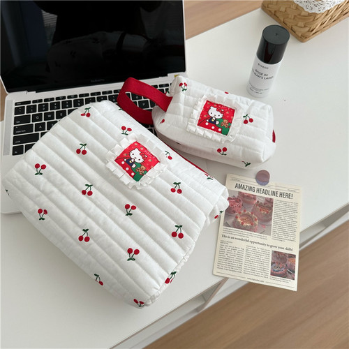 Cherry Cat Cosmetic Bag Large Capacity Ins Style Cute Storage Bag Student Portable Stationery Bag Portable Toiletries Bag