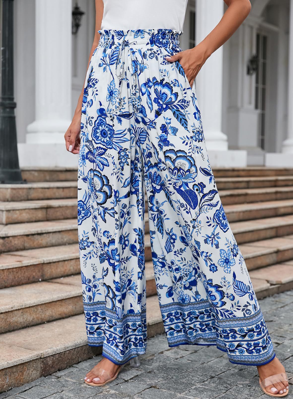 354g Weight Full Length Pants Length Spandex, Polyester Fabric Type High Waist Waist Line Casual Pants Pants Type Holiday, Daily Occasion Loose Fit Type Flower Pattern Summer Season Women's Gender Casual Style Women's Holiday Daily Casual Flower Full Length Casual Pants 12