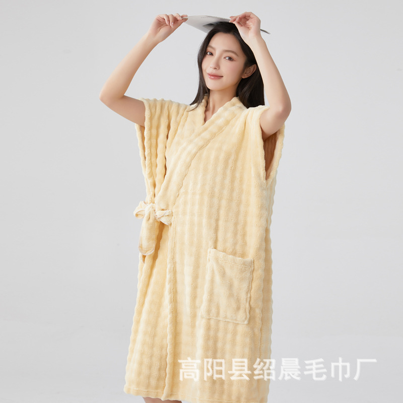 Manufacturer Wholesale Bathrobe Quick-Drying Household Nightgown Bath Skirt Water-Absorbent Wearable Bath Towel Bathing Bathroom Special Adult Bathrobe