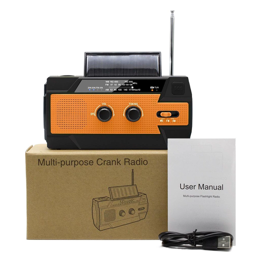Радиоприемник для экстренных ситуаций, ручной генератор, фонарик, популярный товар для трансграничной торговли, многофункциональный, на солнечной энергии, с солнечной зарядкой