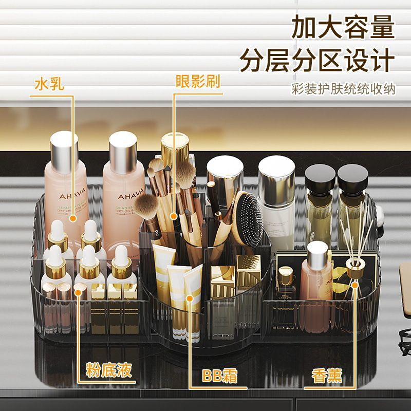 化妆品化妆刷收纳盒护肤品口红桌面梳妆台旋转置物架大容量收纳盒|undefined