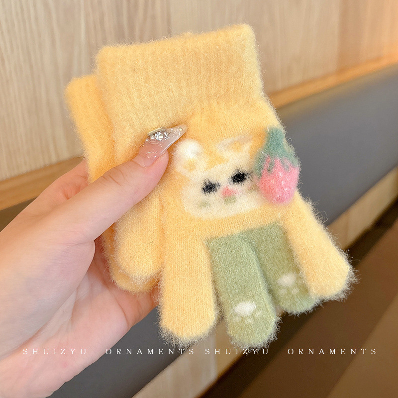 0-12 Guantes calientes de cinco dedos para niños niños y niñas de invierno de peluche de dedo para niñas