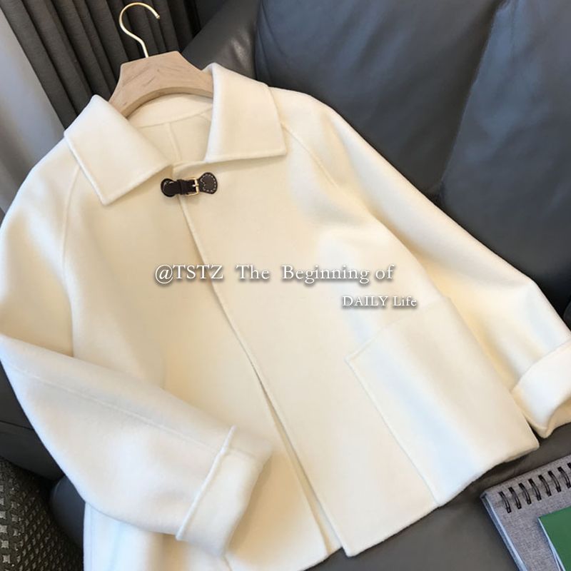 茧型云朵白毛呢外套女秋冬新款韩版短款小众设计宽松大衣