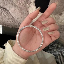 中国风卷草纹金箍手镯年轻款实心古法镀银简约镯七夕情人节礼物