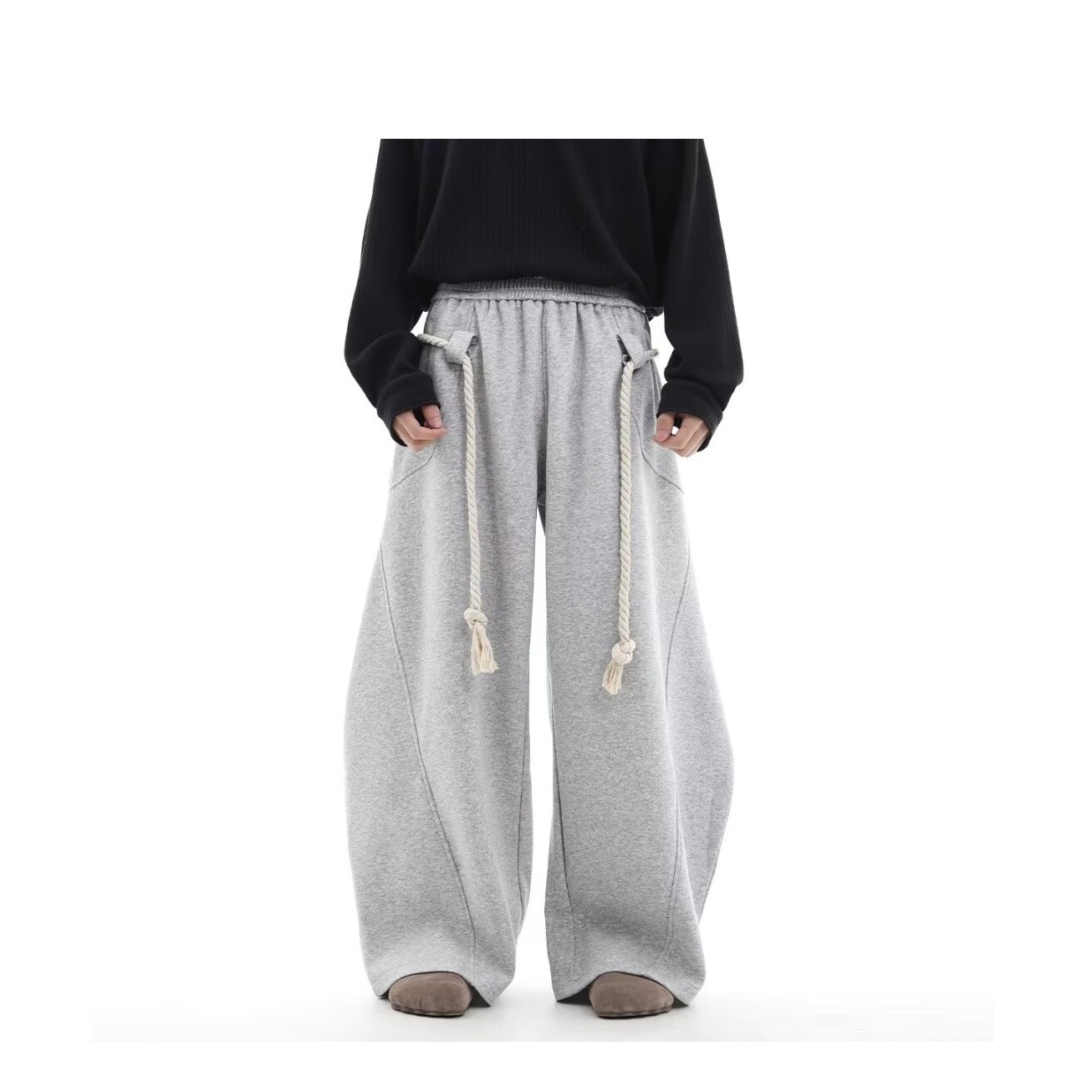 American Retro Grey Sports Pants Wide Leg Pants for Men and Women Autumn Loose Casual Pants Sweatpants Straight-leg Machete Pants