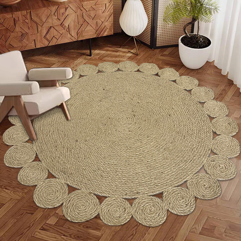 Alfombras de tejido de yute, alfombras de suelo de empalme, alfombras de mesa de té redonda, alfombras de invierno y otoño, nuevas alfombras simples