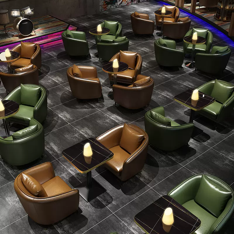 复古酒吧双人沙发卡座音乐清吧轻奢休闲洽谈咖啡厅奶茶店桌椅组合