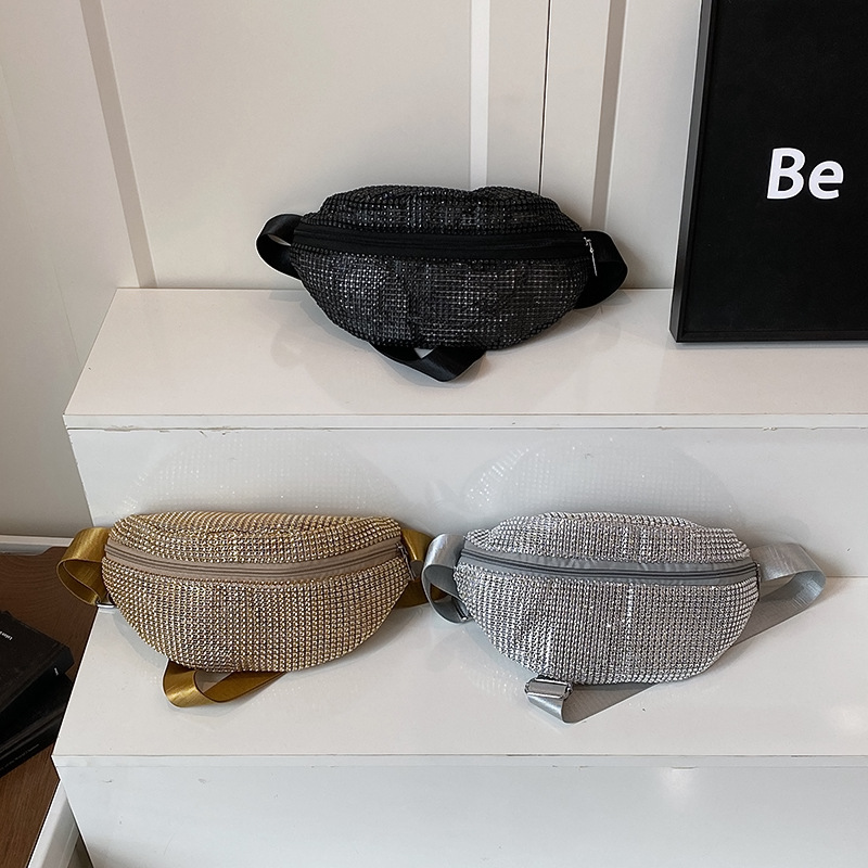 Diamante Diamante Diamante Personalidad Todo-fósforo Riñonera Mujer Verano Nuevo 2025 Cinturón de hombro ancho Bolso de pecho de color sólido de moda
