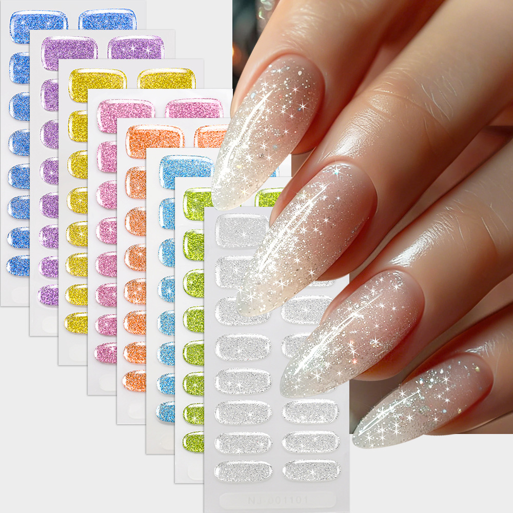 Cross-Border 16-Finger Glitter Gel Nail Stickers That Harden When Exposed to Light, Uv Nail Stickers, Quick Nail Art Set for Girls