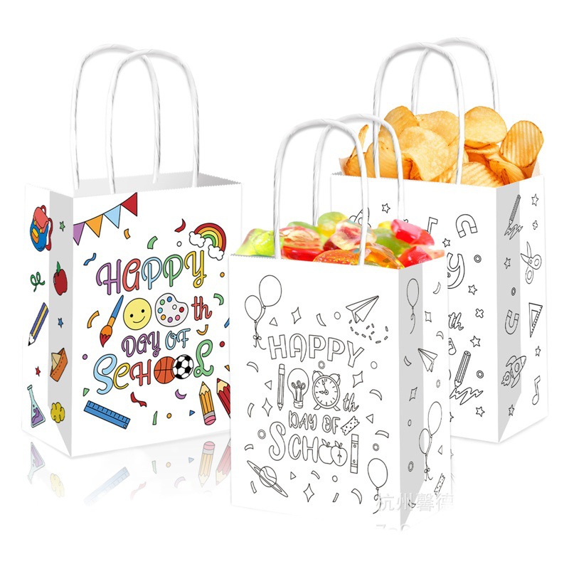 BD180 Comercio exterior inicio cuenta regresiva 100 días graffiti DIY regreso a la escuela temporada regalo del partido cuerda portátil bolsa de papel