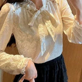 秋冬新款法式复古宫廷风蝴蝶结系带衬衫女设计感小众长袖上衣新品