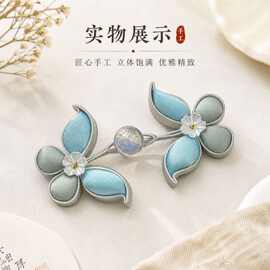 中式双色手工蝴蝶布艺花朵一字汉服旗袍服装辅料硬花扣立体国风盘