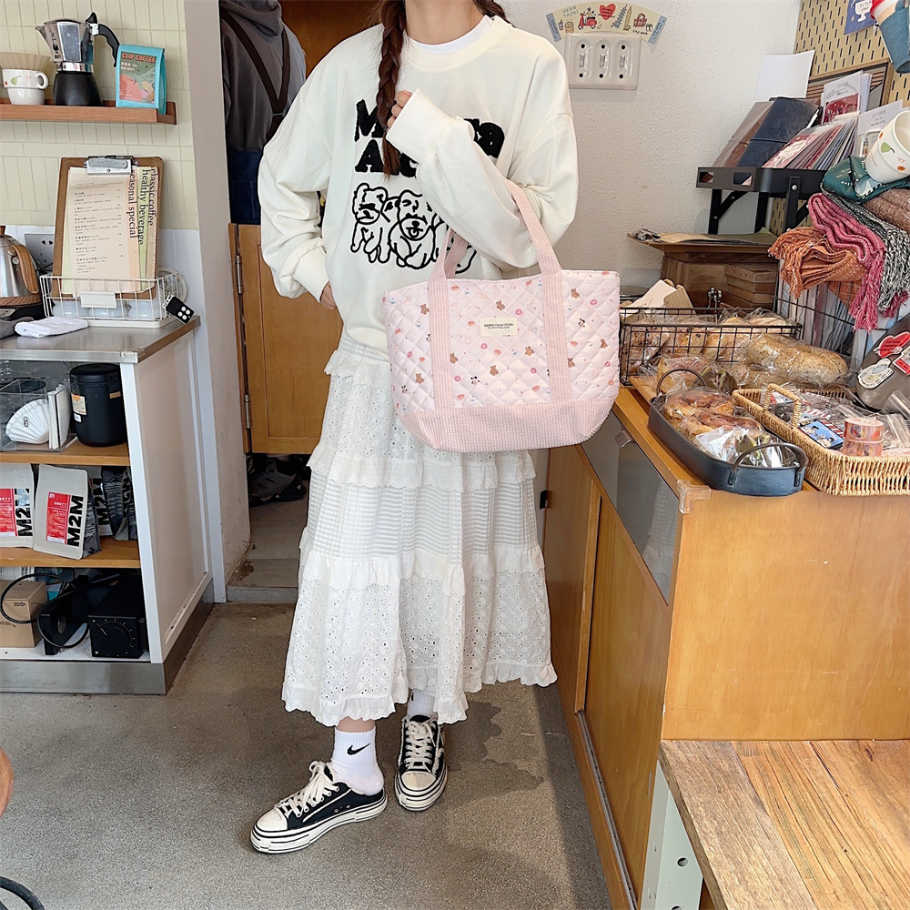 310263 Cute Handbag for Women 2023 Mommy Bag, Bento Bag, Large Capacity quilted cotton-padded hand-held Commuter bag undefined