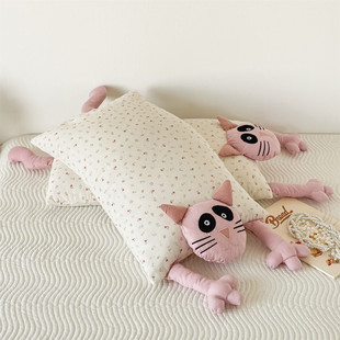 New Cute Cat Cotton Double-Layer Gauze Buckwheat Pillow Core Pure Cotton Neck Pillow Cartoon Children's Pillow Wholesale