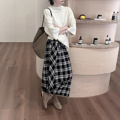 初打十三行秋冬新款法式复古羊毛格子绑带通勤百搭半身裙女BQA192