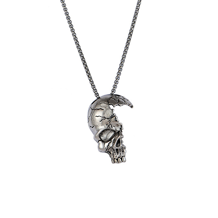 Half face skull necklace men, metal gothic style for women, street punk rock, niche personality, cool trend_voghion.com