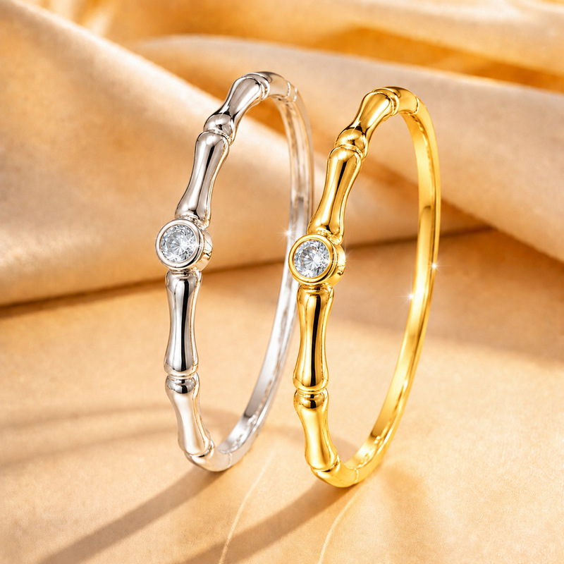 Chinese-Style Minimalist Single Diamond Bamboo Bracelet with Unique Design, Enhances Complexion, Makes Hands Appear Slimmer, Suitable for Daily Wear, Gentle and Versatile Open-Ended Jewelry Chinese-Style Minimalist Single Diamond Bamboo Bracelet with Unique Design, Enhances Complexion, Makes Hands Appear Slimmer, Suitable for Daily Wear, Gentle and Versatile Open-Ended Jewelry