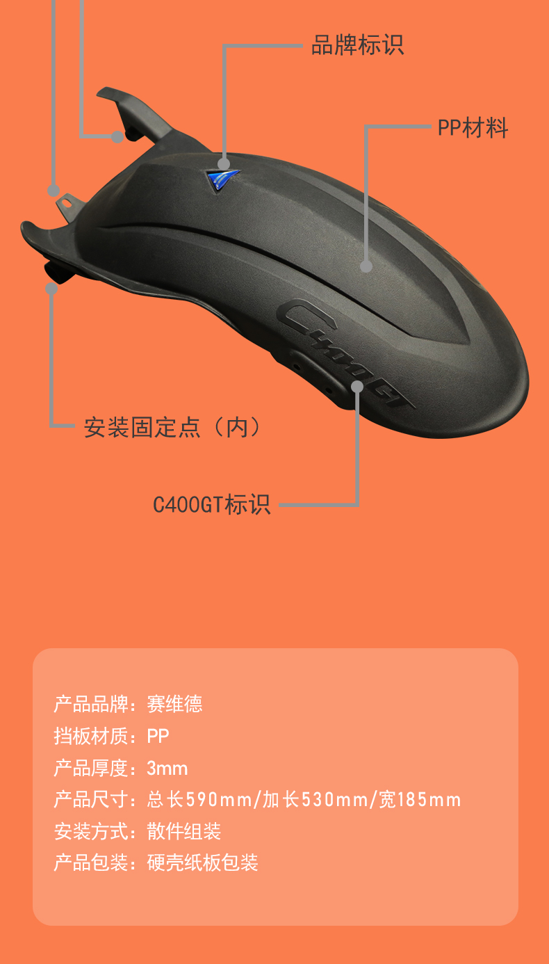 Suitable for 25 BMW C400X/C400GT rear fenders, Walson 350, and Voge SR4 extended fender shields