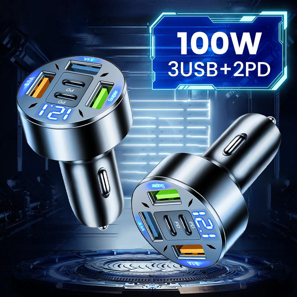 Multi-port with digital display support super fast charging 6/8 port with voltage vehicle-mounted one-to-six/8-car fast charging cross-border