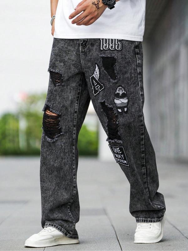 Men's Ripped Straight Leg Jeans Casual Comfy Denim Trousers|undefined