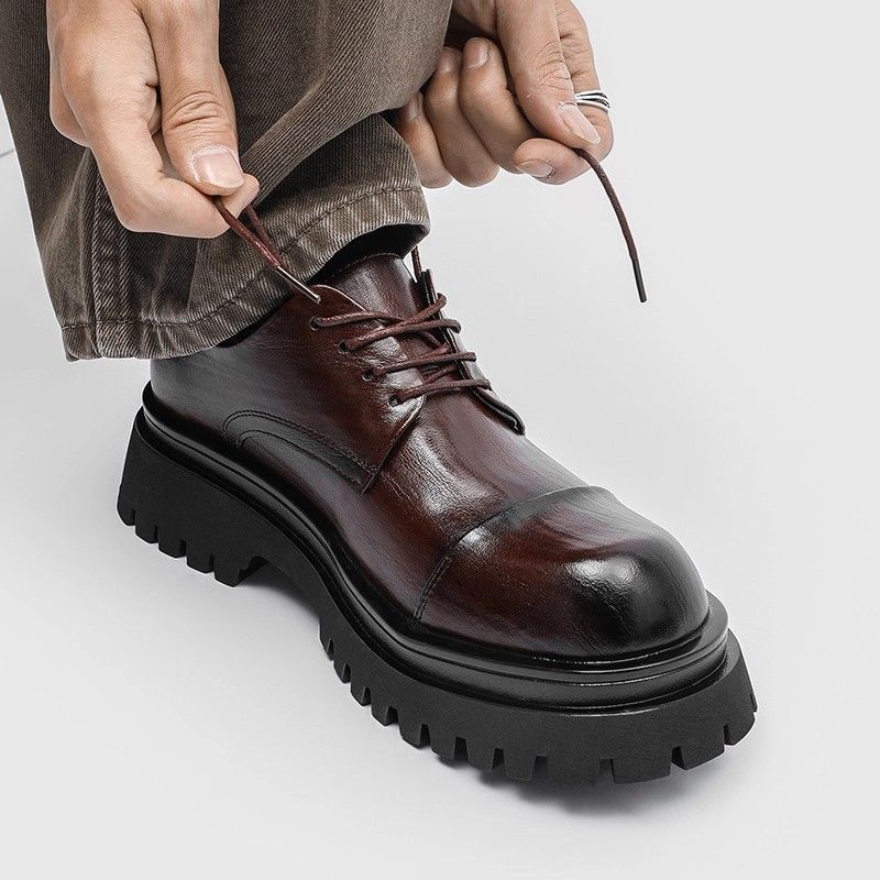 ShoeVault Britischer Modetrend Herren-Lederschuhe Dicke Sohle Derby Zehenkappe Business Hochzeit Bräutigam Weiche Oberfläche Sport Freizeit_voghion.com