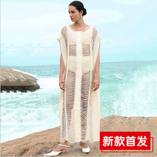 Cross-Border European and American New Beach Cover-Up Knitted Hollow Seaside Leisure Vacation Long Skirt Bikini Swimsuit Outer Cover-Up