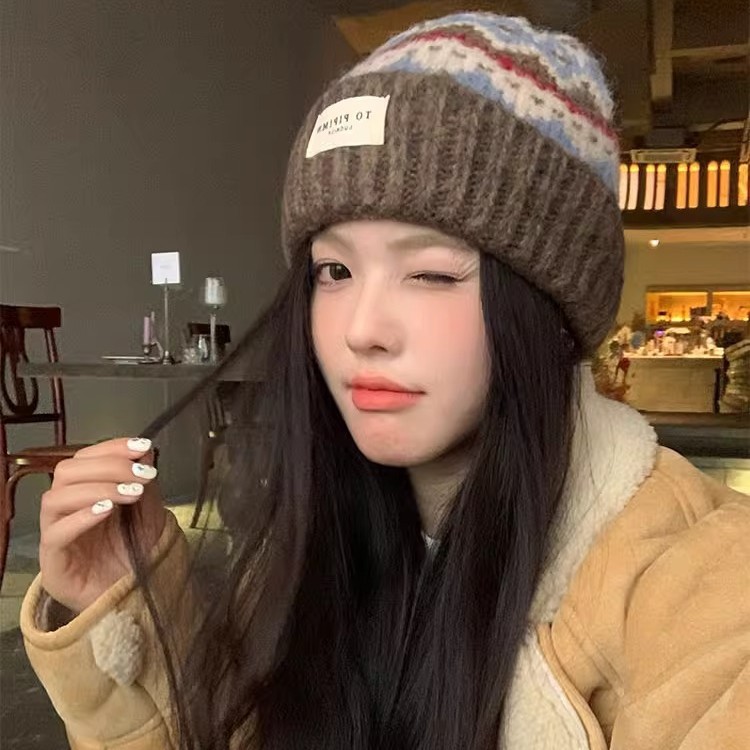 Cappello da donna in maglia di lana vintage, vestibilità ampia, circonferenza della testa ampia, caldo cappello di protezione per le orecchie, cappello che snellisce il viso_voghion.com