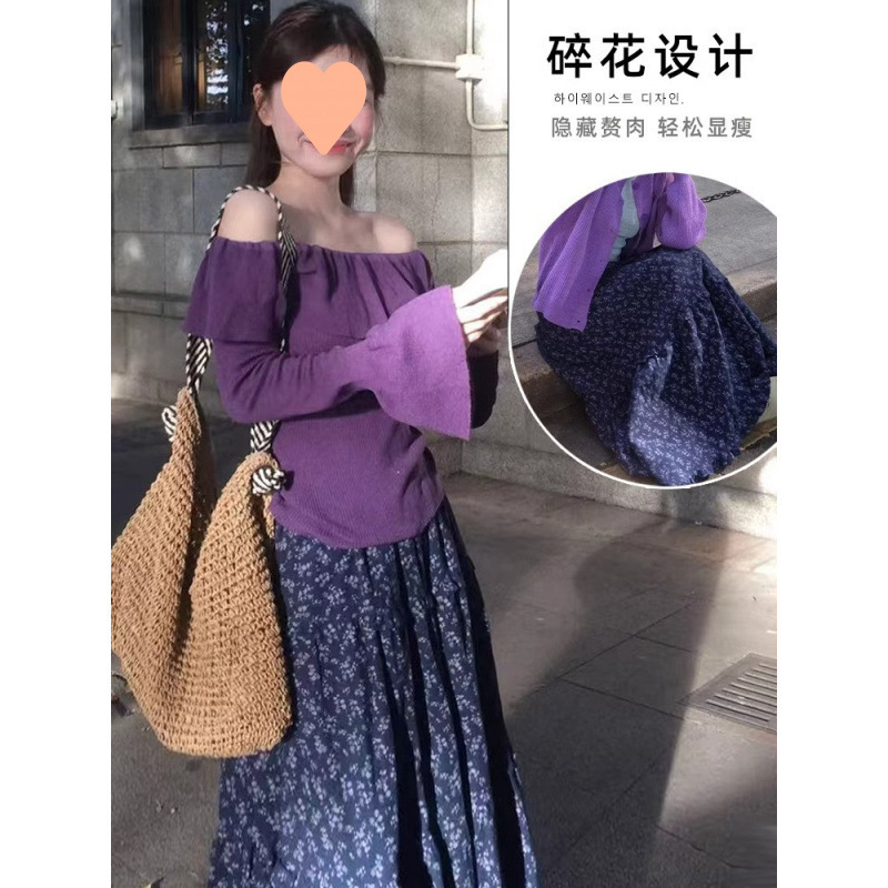 韩式复古碎花半身裙女春 2025 新款高腰休闲慵懒风秋冬蛋糕长裙子|undefined