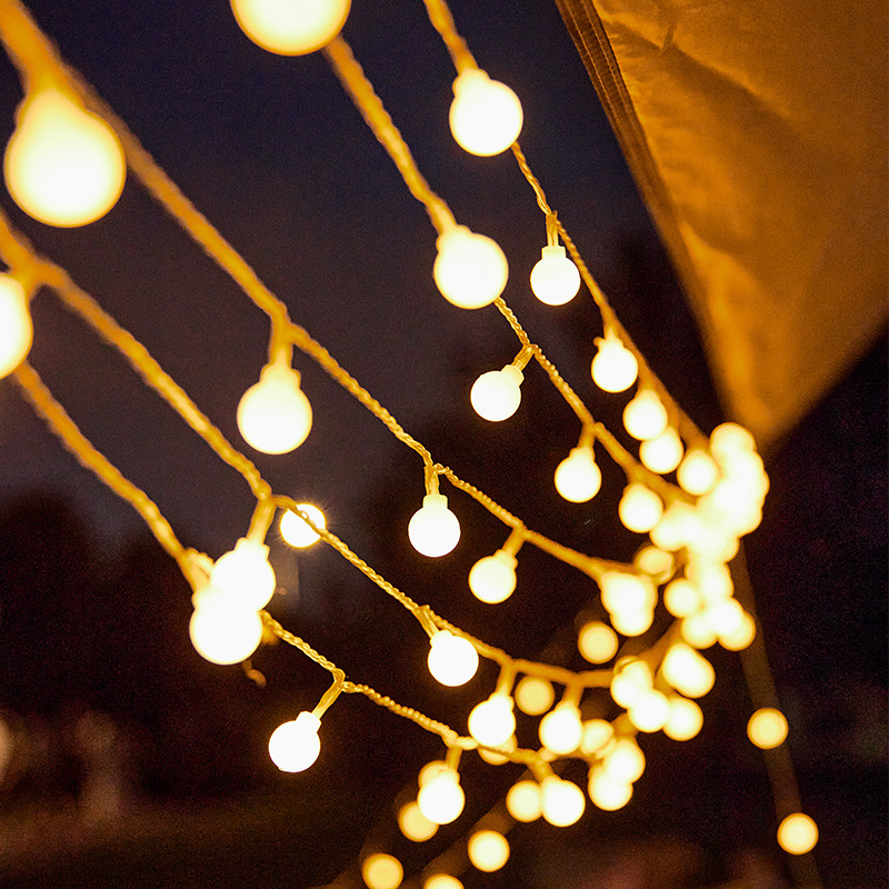 LED Frosted bola acampar al aire libre carpa atmósfera decorativa luz solar de la batería Cadena de luz de vacaciones Cadena de luz de color