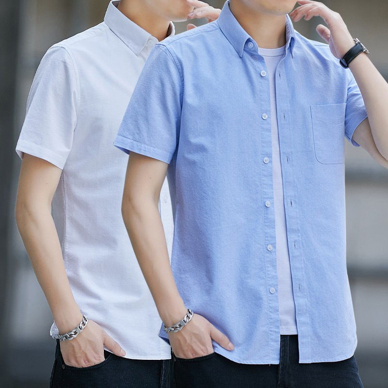 Ice Silk Short-sleeved Shirt Men's Summer Thin Loose No-iron New Trendy Blue Casual Shirt Jacket for Men