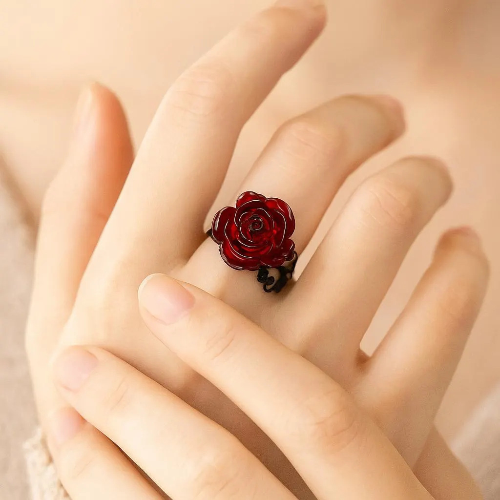 Cross-Border Amazon New Product Gothic Eco-Friendly Rose Ring Mink Fur Ring Rose Flower Earring Ring Set