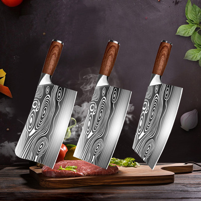 菜刀家用不鏽鋼廚用刀廚師刀骨刀切片刀仿鍛打菜刀大馬士革紋菜刀