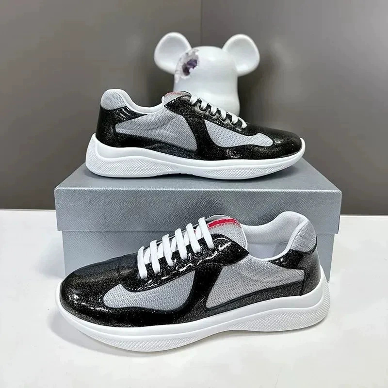 Round-Toe Versatile Running Shoes for Men and Women, Export Shoes, Shiny Leather, Mesh, Breathable, Casual, Fashionable, Sporty, Patent Leather, Couple Shoes, Trendy