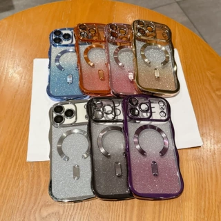适用苹果iphone18手机壳17564/13Promax大波浪闪粉电镀磁吸保护套