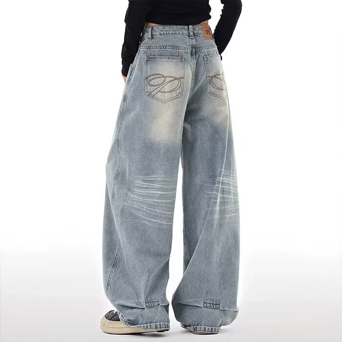 American High Street Style Washed Jeans for Men and Women, Autumn Casual Loose Wide-Leg Couple's Long Pants American High Street Style Washed Jeans for Men and Women, Autumn Casual Loose Wide-Leg Couple's Long Pants