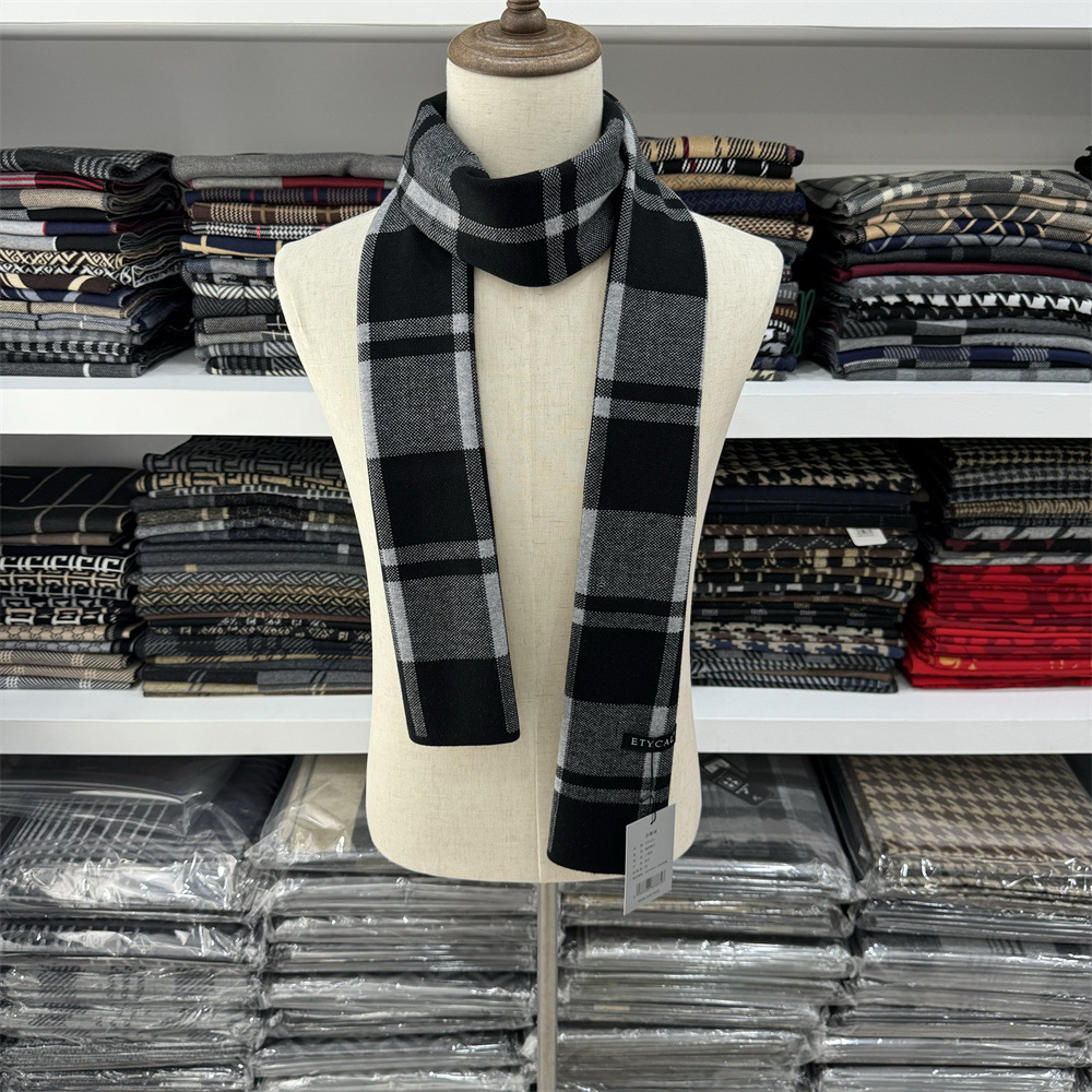 Herbst und Winter Neuer karierter Herrenschal Vielseitiger warmer Strickschal aus Mischgewebe für das Geschäft Einfacher_voghion.com