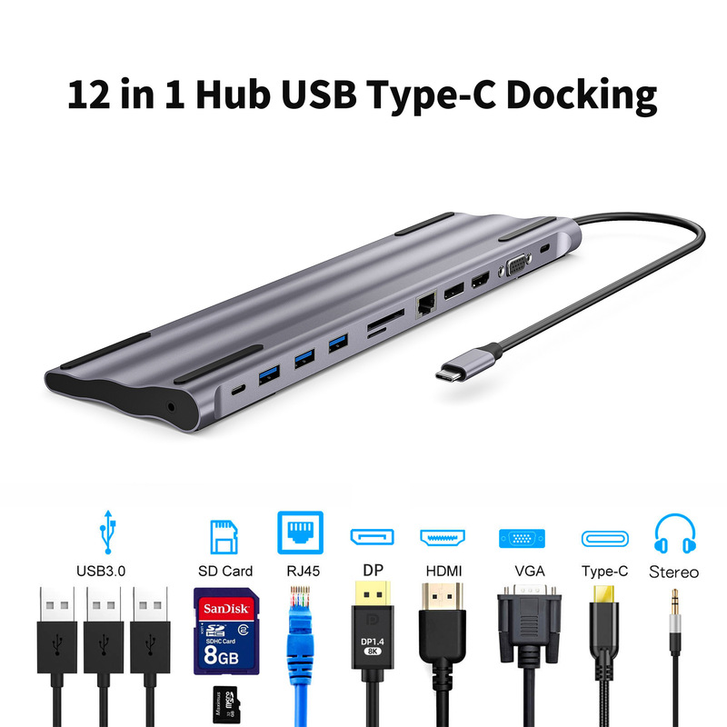 Source factory USB-C multi-function hub high-end hub notebook base 12 in one docking station