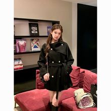 斜领双面呢气质高级呢子大衣冬季新款设计感淑女收腰显瘦毛呢外套