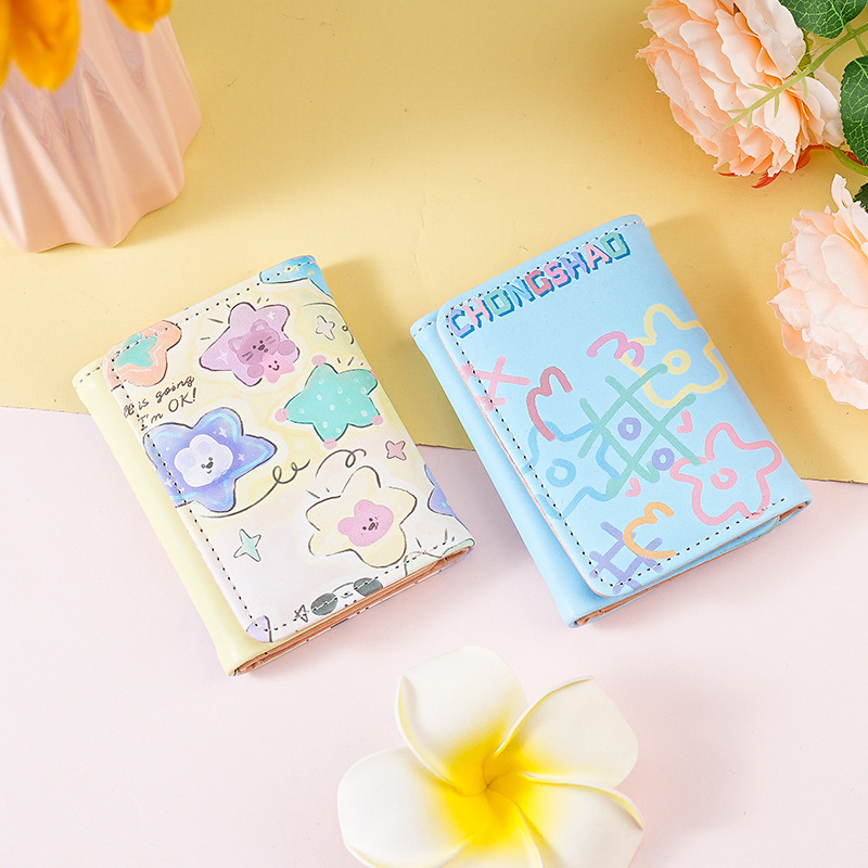 Nuevo estilo simple graffiti de color corto nicho lindo diseño de mujer plegable compacto multi-tarjeta cartera triple plegable