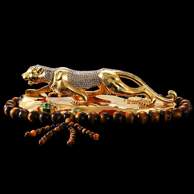 Car ornaments Lucky leopard car decoration - 21cm-alloy-base-full-diamond-leopard-extended-tiger-eye-beads