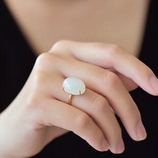 Fubei Diamond Jewelry [18K Gold Inlaid with Natural Hetian Mutton Fat White Jade Ring] Loose Stone 12*16mm