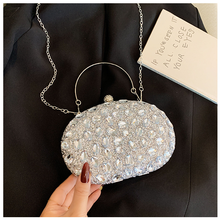 Nueva bolsa de cena de lujo ligera con diamantes, bolsa de moda para banquetes de bodas, bolsa de acrílico con diamantes completos