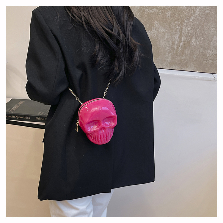 189g Weight Zipper Closure Type Single Shoulder Strap Strap Type Shoulder Bag Bags Type Casual Occasion Plastic Material Skull Pattern All Seasons Season Women's Gender Streetwear Style Oval Shape Mini Size Women's Mini Plastic Skull Streetwear Oval Zipper Shoulder Bag 32
