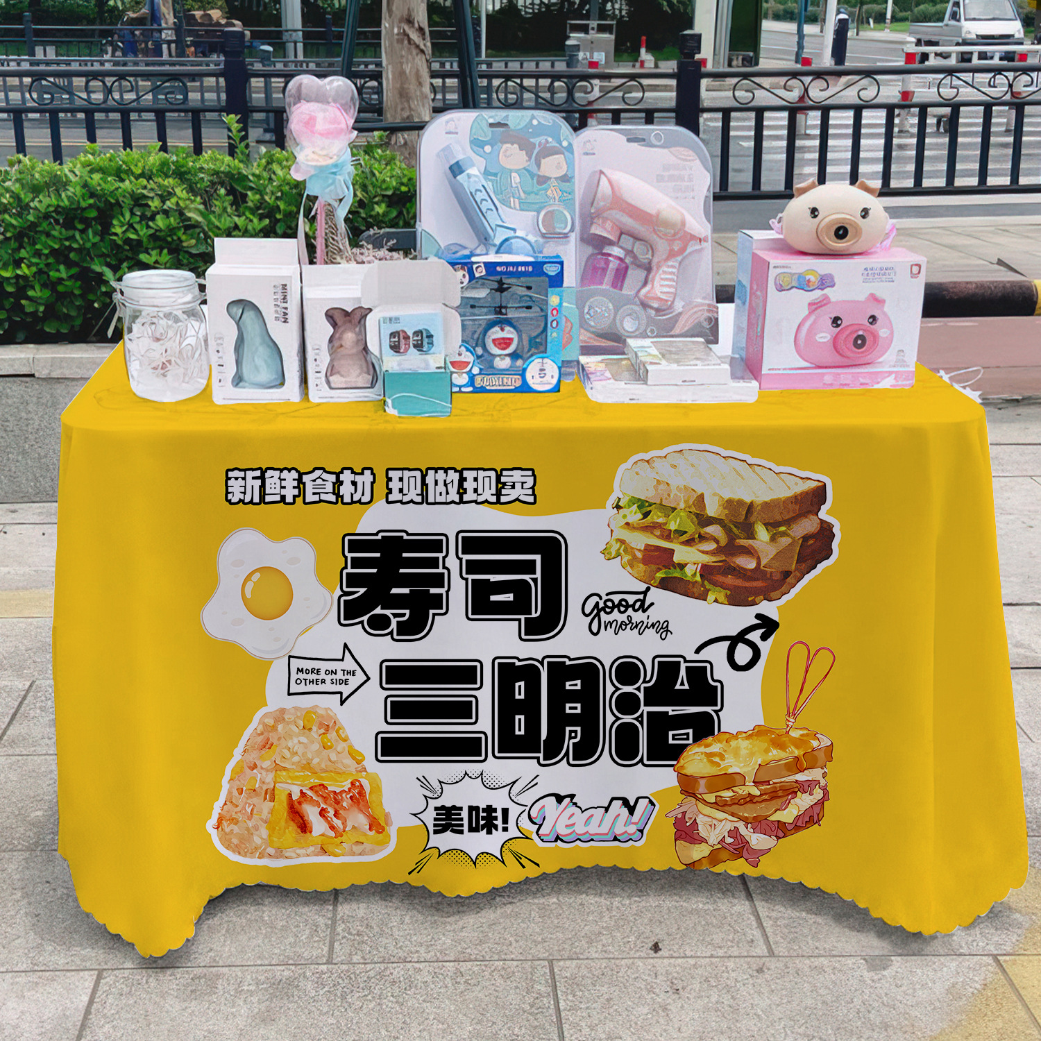 Sándwich de arroz toal de mesa publicitaria toal de mesa publicitaria de mercado nocturno toal de mesa de carro toal de mesa de carretera