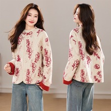 复古风棉服女冬新新中式小立领重工刺绣双口袋宽松版时尚棉衣外套