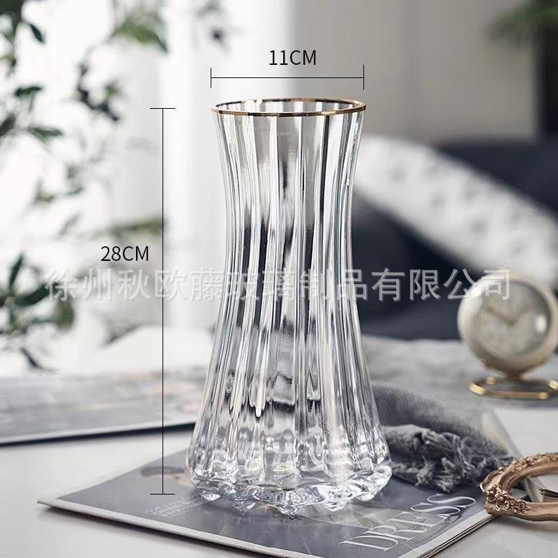 Jarrón de vidrio de barril cónico, estilo nórdico, simple, grande, jarrón transparente, arreglo floral, decoración de escritorio de alta gama, sala de estar